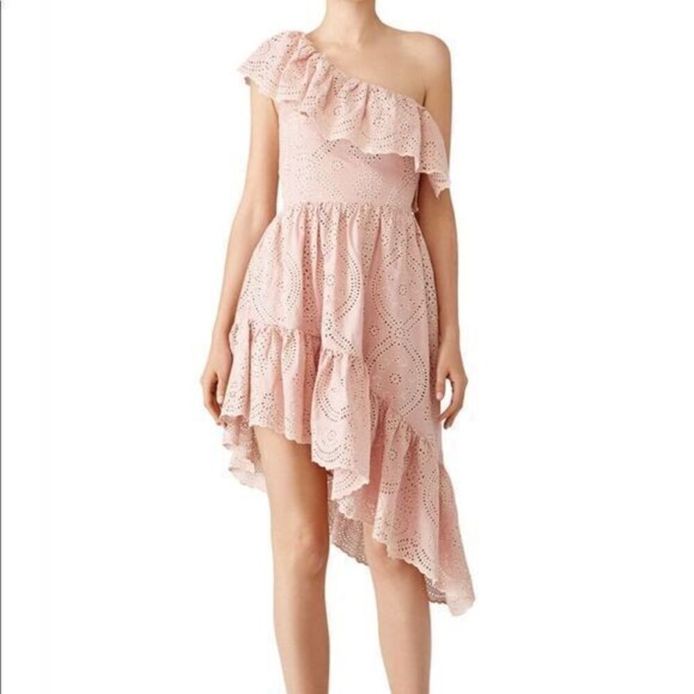 LOVESHACKFANCY Pink One Shoulder Pamela Lace Dress MEDIUM